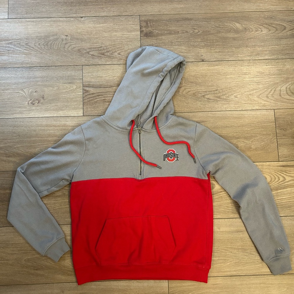 Ohio State Buckeyes Colosseum Women’s Small Gray Red Quarter Zip Hoodie